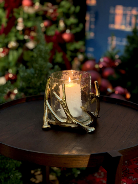 Ljuslykta glas med horn guld Ø14