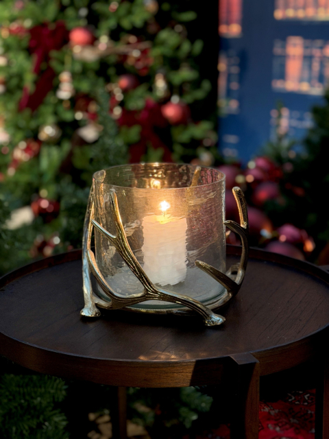 Ljuslykta glas med horn guld Ø21