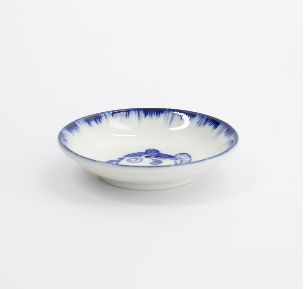 Sauce Dish Puffer Fish Blue/White 9x2cm
