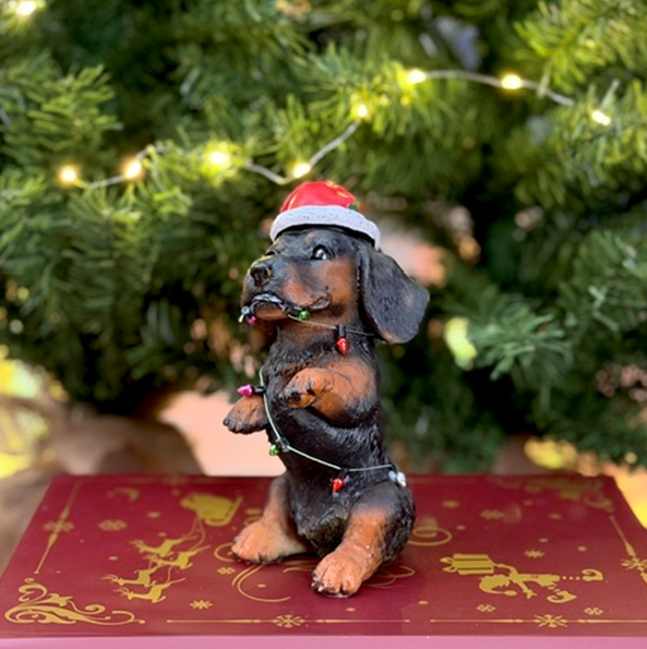 Hund sittande m julluva 16 cm