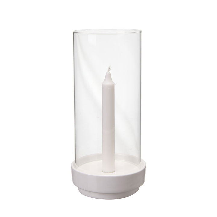 Ljusstake med glas vit 27 cm i gruppen Inredning / Ljusstakar & Ljuslyktor hos Åsby Hem & Trädgård (197474)