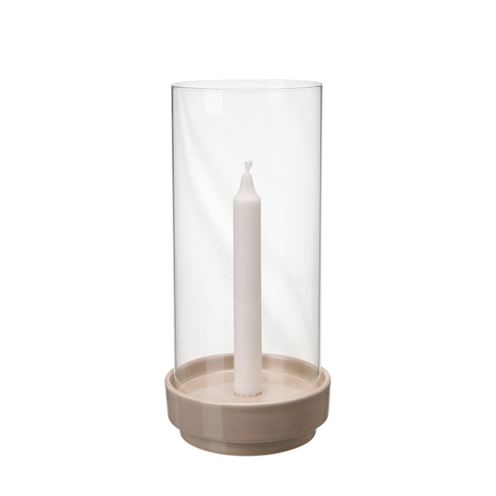 Ljusstake med glas beige 27 cm i gruppen Inredning / Ljusstakar & Ljuslyktor hos Åsby Hem & Trädgård (197475)