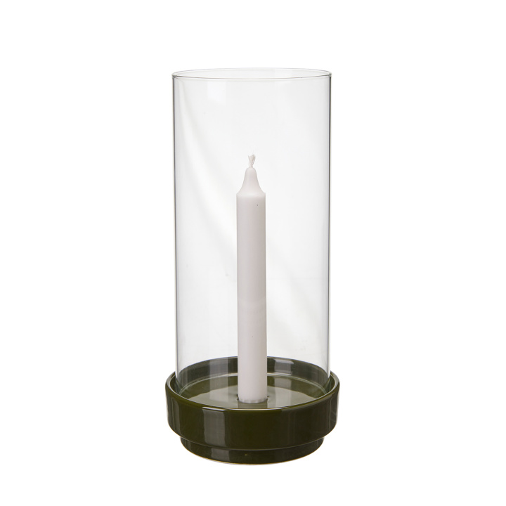 Ljusstake med glas grön 27 cm i gruppen Inredning / Ljusstakar & Ljuslyktor hos Åsby Hem & Trädgård (197476)